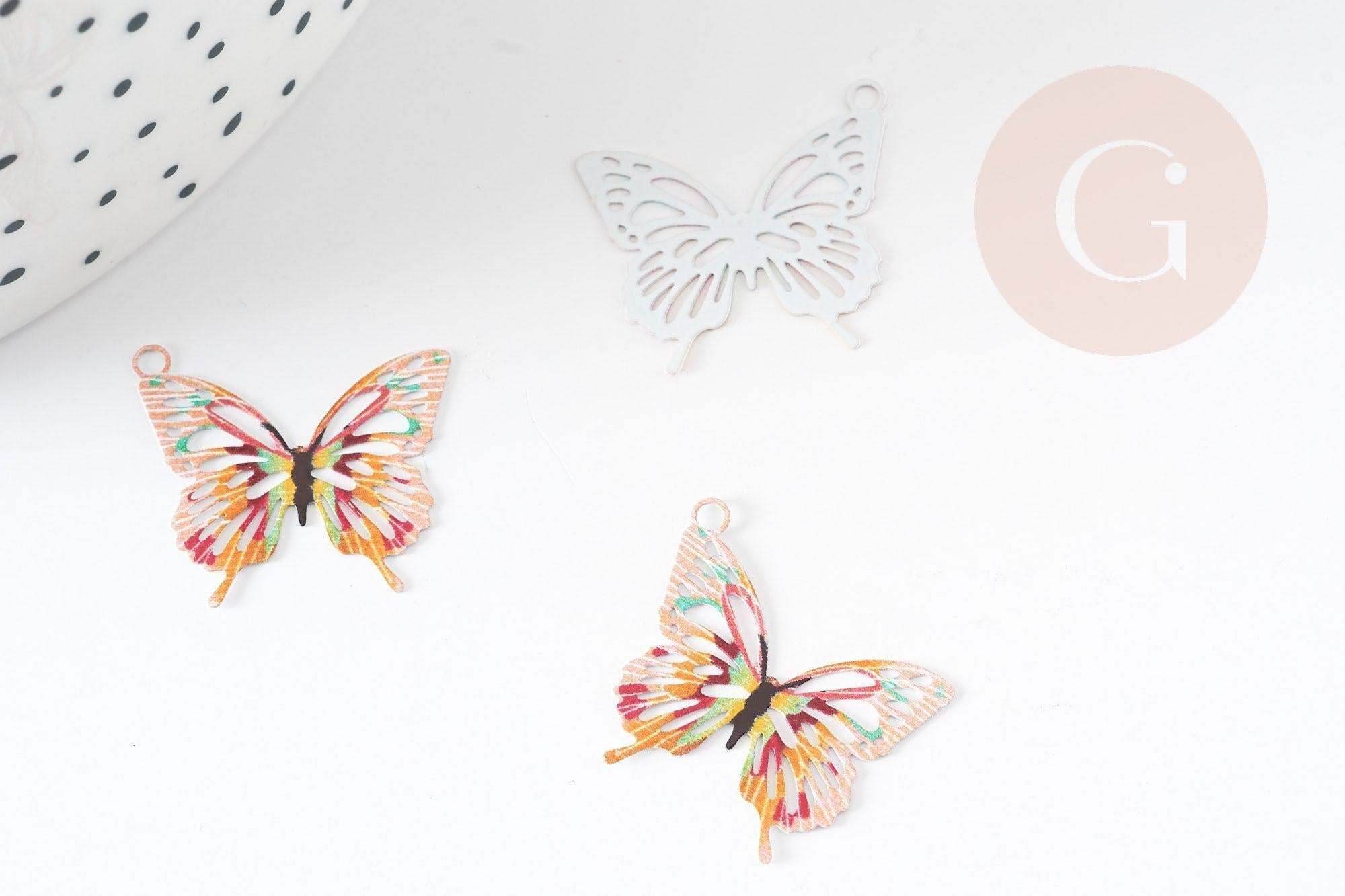 Pendentif papillon filigrane coloré laiton doré 16.5x19mm , pendentif sans nickel,x2 (G4666)