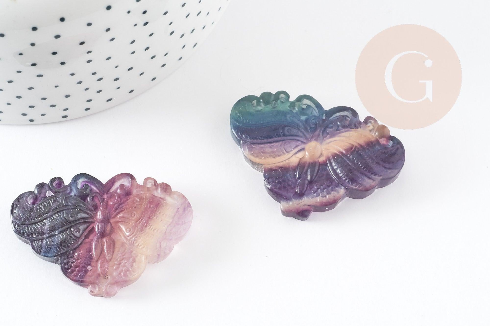 Pendentif papillon fluorite, pendentif en pierre naturelle, fluorite naturel 48mm, x1 (G3624)