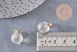 Pendentif pêche verre givré or laiton doré 16-17mm verre translucide, verre, x1 G7138