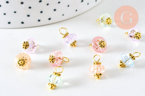 Pendentif perle fleur cristal pastel laiton doré 12mm, pendentif doré cristal, X10 (G6282)