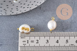 Pendentif perle naturelle Keshi Hippocampe doré 13-16mm,porte bonheur,perle eau douce,création bijou,perle naturelle blanche, x1 (G6091)