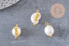 Pendentif perle naturelle Keshi Hippocampe doré 13-16mm,porte bonheur,perle eau douce,création bijou,perle naturelle blanche, x1 (G6091)
