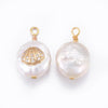 Pendentif perle naturelle Keshi coquillage zircon,porte bonheur,création bijou,perle naturelle eau douce blanche,17-27mm, x1,G3249