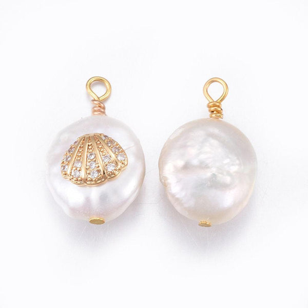 Pendentif perle naturelle Keshi coquillage zircon,porte bonheur,création bijou,perle naturelle eau douce blanche,17-27mm, x1,G3249