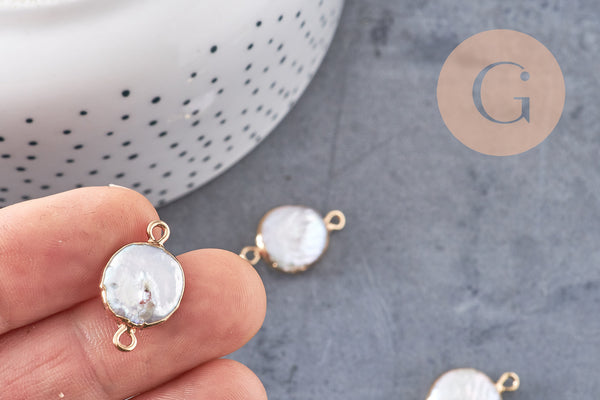 Pendentif perle naturelle Keshi fer doré 20mm, x1 (G1110)