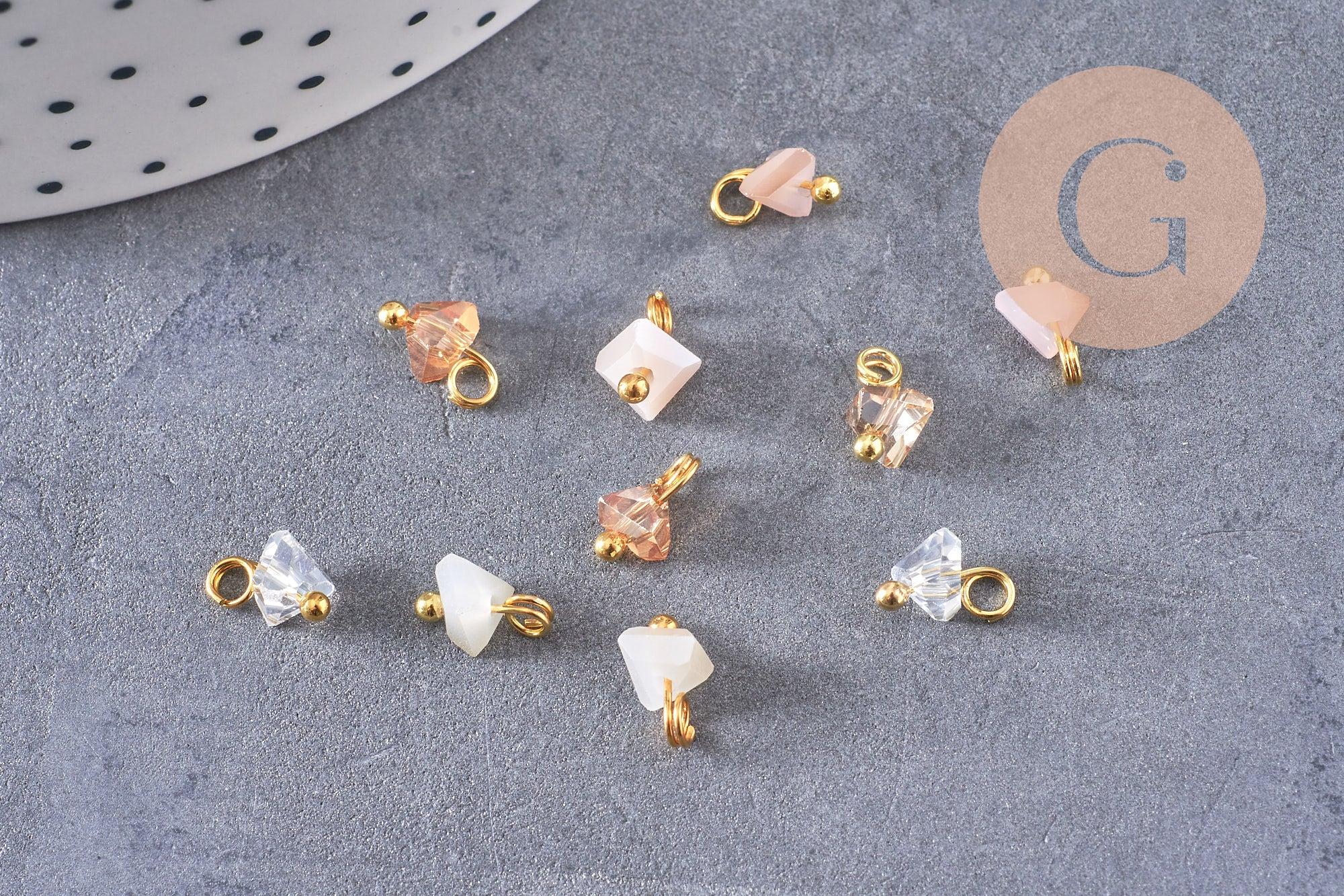 Pendentif perle triangle doré carats cristal beige 8mm,pendentif cristal, pendentif doré cristal, x10 (G6239)