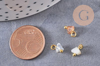 Pendentif perle triangle doré carats cristal beige 8mm,pendentif cristal, pendentif doré cristal, x10 (G6239)