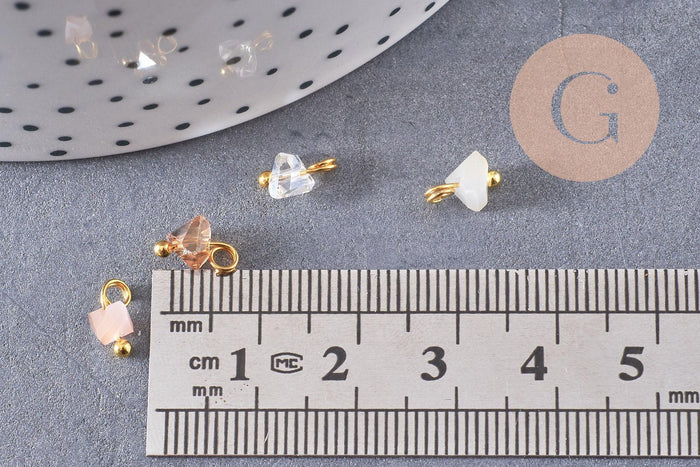Pendentif perle triangle doré carats cristal beige 8mm,pendentif cristal, pendentif doré cristal, x10 (G6239)