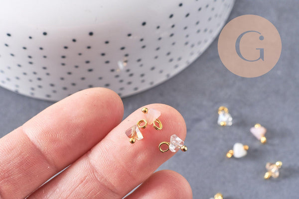 Pendentif perle triangle doré carats cristal beige 8mm,pendentif cristal, pendentif doré cristal, x10 (G6239)