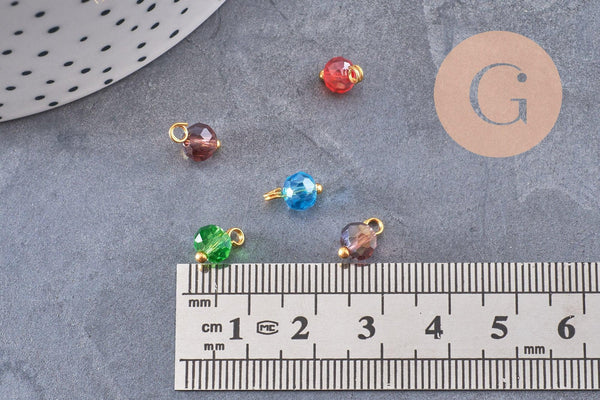 Pendentif perle verre facetté laiton doré, pendentif doré verre artisanal, 9.5x5.5-6mm, X10 (G5040)