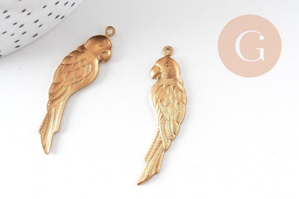 Pendentif perroquet en laiton brut doré,fournitures créatives, médaillon Vintage, fournitures laiton brut,41mm, x1-G1240