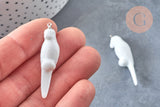 Pendentif perroquet porcelaine blanc laiton argenté 44mm, pendentif pour fabrication bijoux, x1 (G7303)