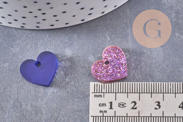 Pendentif petit coeur acrylique 15mm, x4 (G10154)