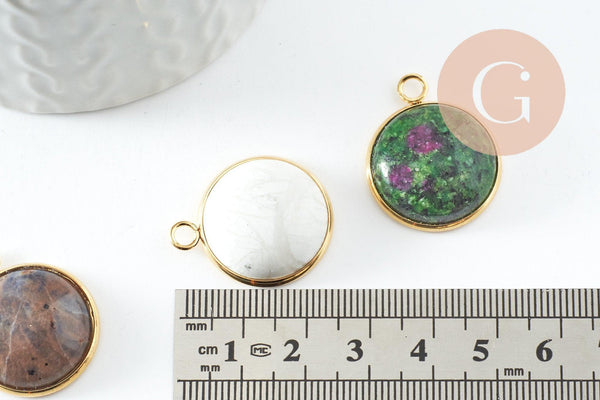 Pendentif pierre acier 304 inoxydable doré 27mm, x1 (G9486)