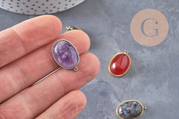 Pendentif pierre naturelle acier 304 inoxydable doré/platine 22mm, x1 (G10982)