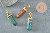 Pendentif pointe agate indienne naturelle zamac doré 37-40mm,pendentif bijoux pierre naturelle, x1 G3250
