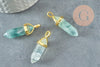 Pendentif pointe fluorite verte naturelle laiton doré 37-41mm,pendentif pierre naturelle, x1 G1445