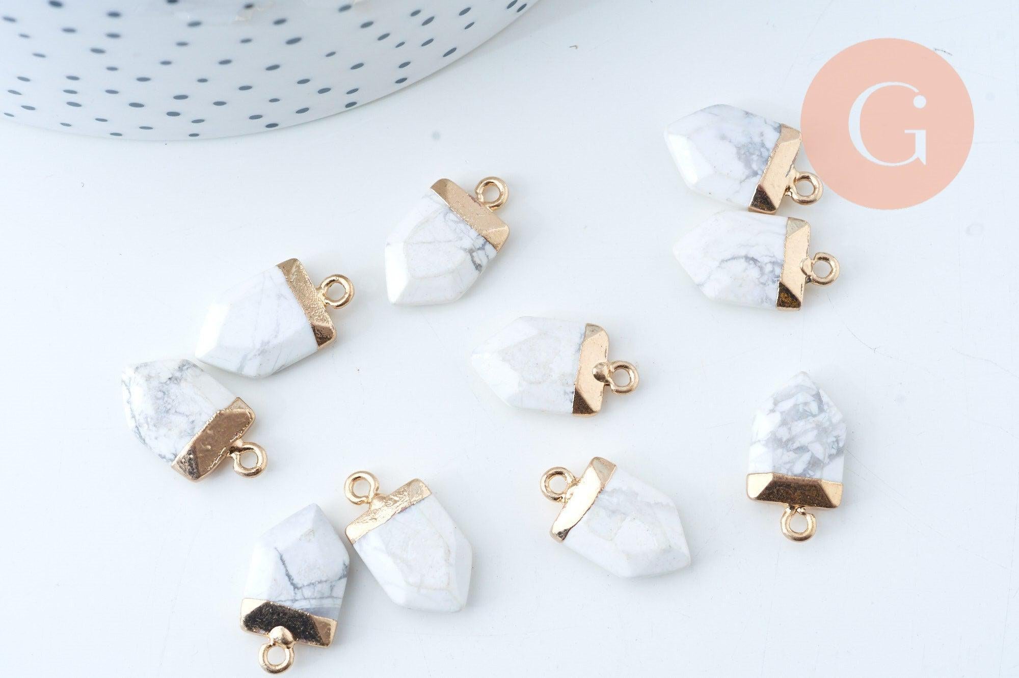 Pendentif pointe howlite naturelle 19mm, pendentif, bijou pierre,pendentif pierre marbrée howlite naturelle, x1 G6041
