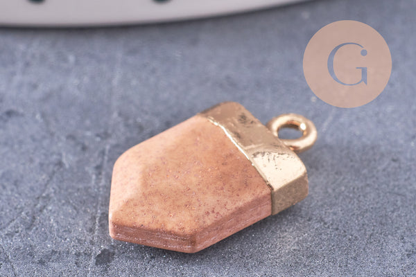 Pendentif pointe jaspe naturelle laiton doré 19mm, x1 (G7153)