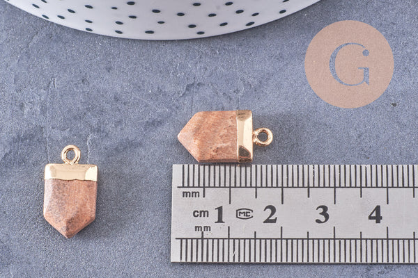 Pendentif pointe jaspe naturelle laiton doré 19mm, x1 (G7153)