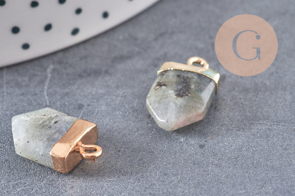 Pendentif pointe labradorite naturelle claire laiton doré 19mm, x1 (G5921)