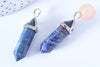 Pendentif pointe lapis-lazuli naturel laiton argenté 39-41mm, x1 (G7091)