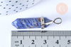 Pendentif pointe lapis-lazuli naturel laiton argenté 39-41mm, x1 (G7091)