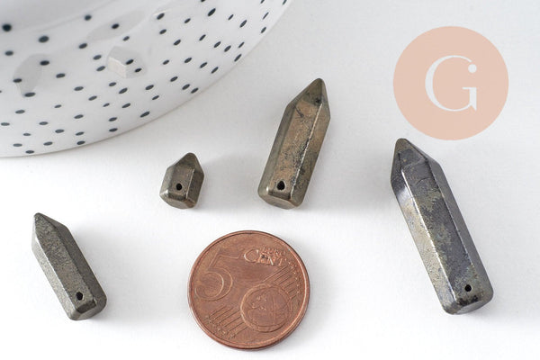 Pendentif pointe pyrite grise, pendentif goutte, pyrite naturelle,10-35mm, x1 (G3527)