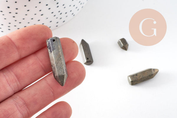 Pendentif pointe pyrite grise, pendentif goutte, pyrite naturelle,10-35mm, x1 (G3527)