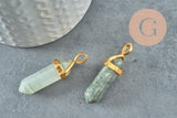 Pendentif pointe quartz vert naturel zamac doré 40mm, x1 (G2984)
