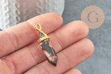 Pendentif pointe rhodonite naturelle zamac doré 38mm, création bijou pierre naturelle x1 G2802