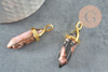 Pendentif pointe rhodonite naturelle zamac doré 38mm, création bijou pierre naturelle x1 G2802