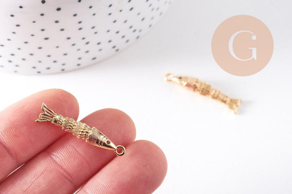 Pendentif poisson articulé laiton doré zircon 29.5mm, x1 (G10303)