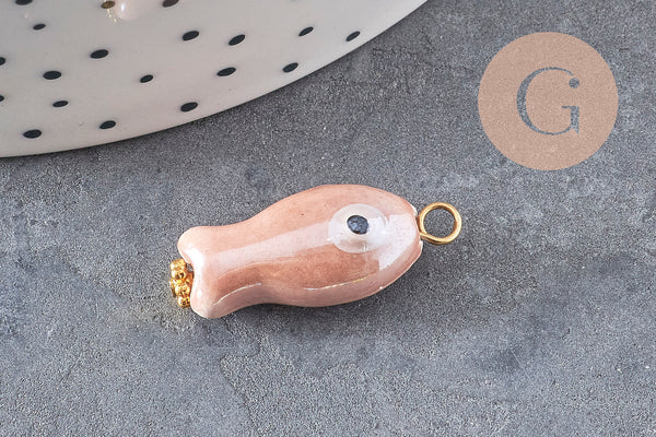 Pendentif poisson porcelaine multicolore Acier 304 inoxydable doré 25mm, x1 (G9816)