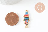 Pendentif poisson zamac doré multicolore 27mm, x5 (G9936)