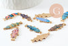 Pendentif poisson zamac doré multicolore 27mm, x5 (G9936)