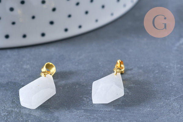 Pendentif polygone facettée jade naturel blanc laiton doré 19,5mm, création bijoux pierre naturelle, x1 G7154