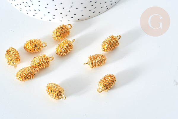 Pendentif pomme de pin zamac doré 19x11mm, fournitures bijoux, breloque zamac doré, bijou zamac, pendentif zamac, x10 G7853