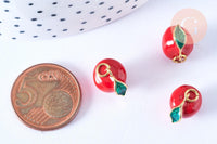 Pendentif pomme rouge laiton doré 12mm,thème fruit, création de bijoux dorés, x1 G6687