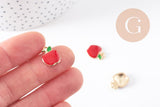 Pendentif pomme rouge zamac doré 15mm, x5 (G5473)