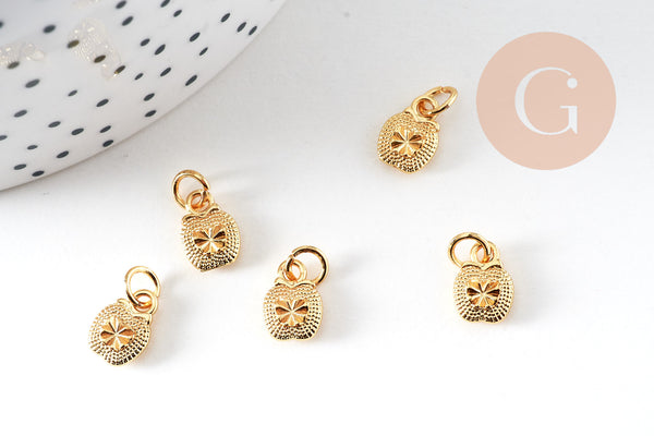 Pendentif pomme zamac doré, sans nickel, perle géométrique,9.5mm, x5 (G5677)