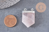 Pendentif quartz rose hexagone argenté,pendentif bijoux pierre,quartz rose naturel,28mm x1 (G5197)