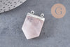 Pendentif quartz rose hexagone argenté,pendentif bijoux pierre,quartz rose naturel,28mm x1 (G5197)