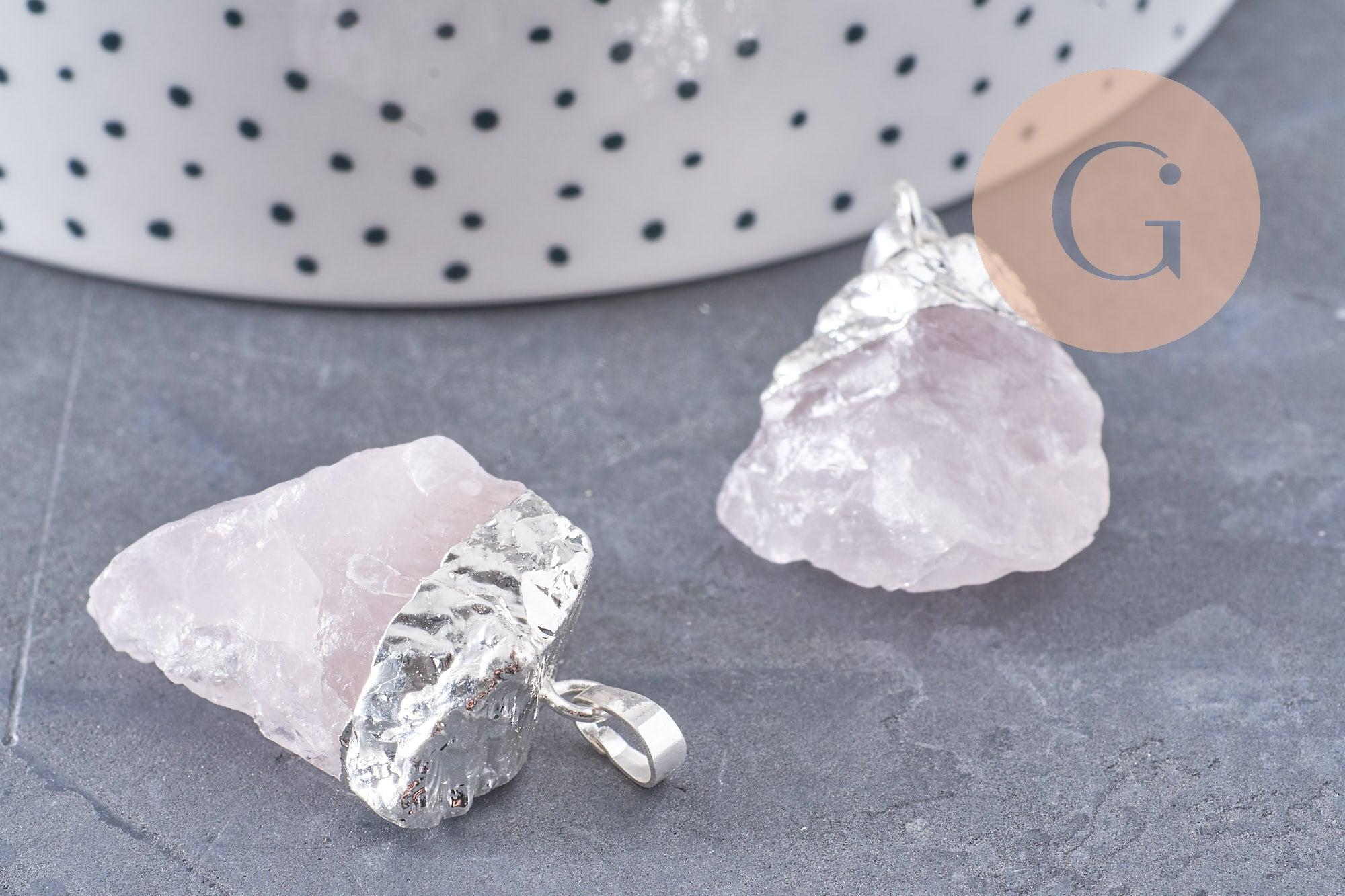 Pendentif quartz rose naturel brut 22-55mm, x1 (G0292)