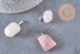 Pendentif quartz rose roulé acier platine, pendentif pierre acier inoxydable, bijou pendentif pierre naturelle,15-35mm, x1, G3942