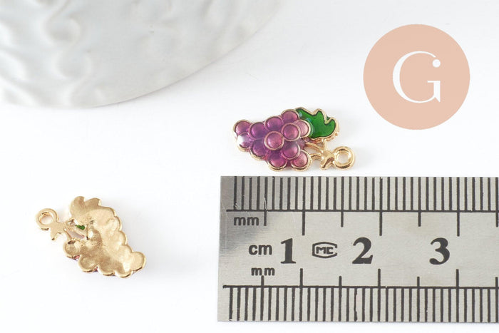 Pendentif raisin émaillé doré,pendentif fruit création bijoux, pendentif doré, 17mm, x5 (G3512)