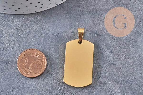 Pendentif rectangle acier inoxydable 304 doré PVD à graver 34.5mm, x1 (G10970)