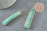 Pendentif rectangle aventurine naturelle laiton doré 46.5mm, x1 (G1959)