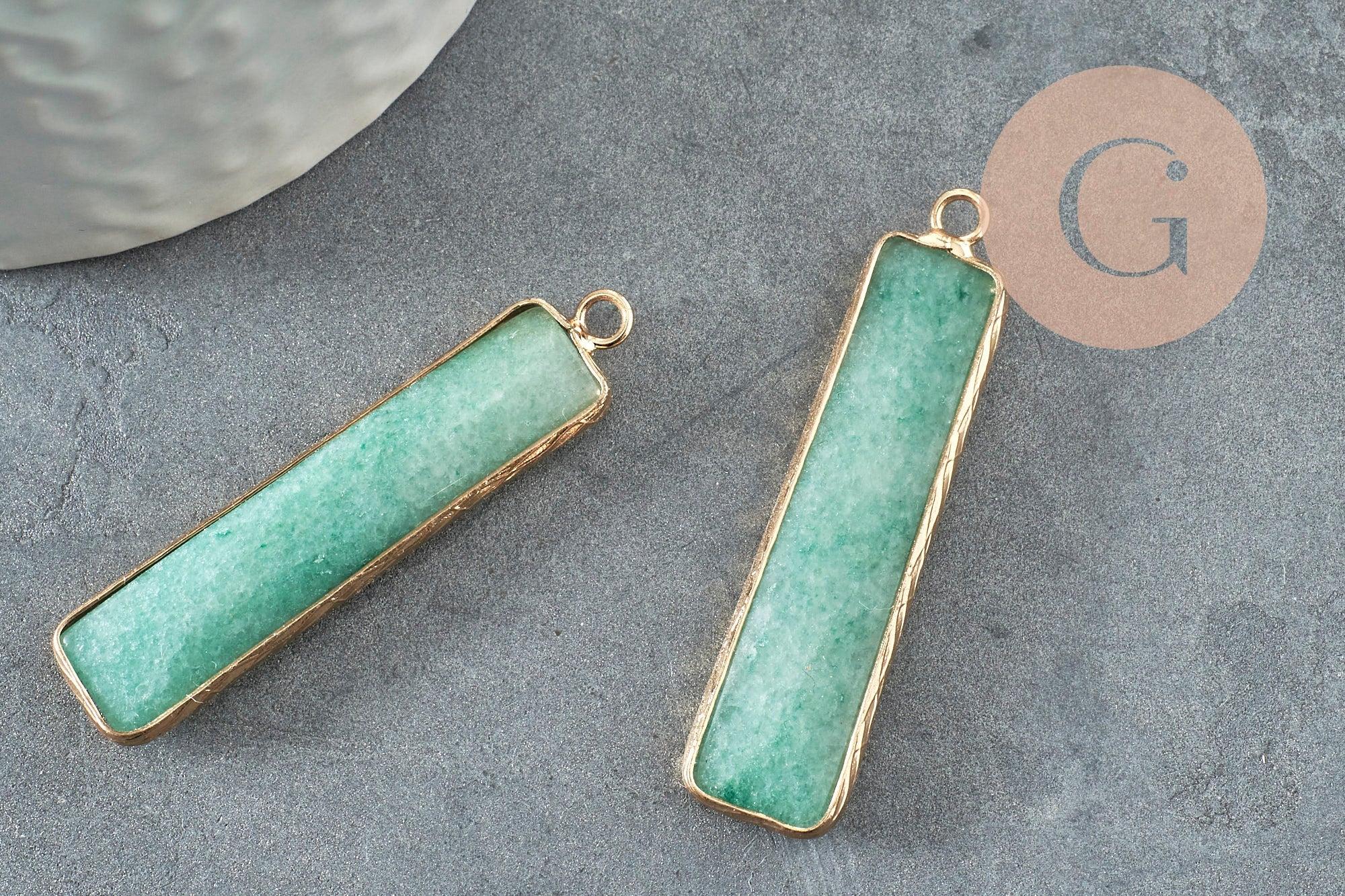 Pendentif rectangle aventurine naturelle laiton doré 46.5mm, x1 (G1959)