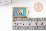 Pendentif rectangle coeur émaillé bleu acier 304 inoxydable doré IP 28mm, x1 (G10801)